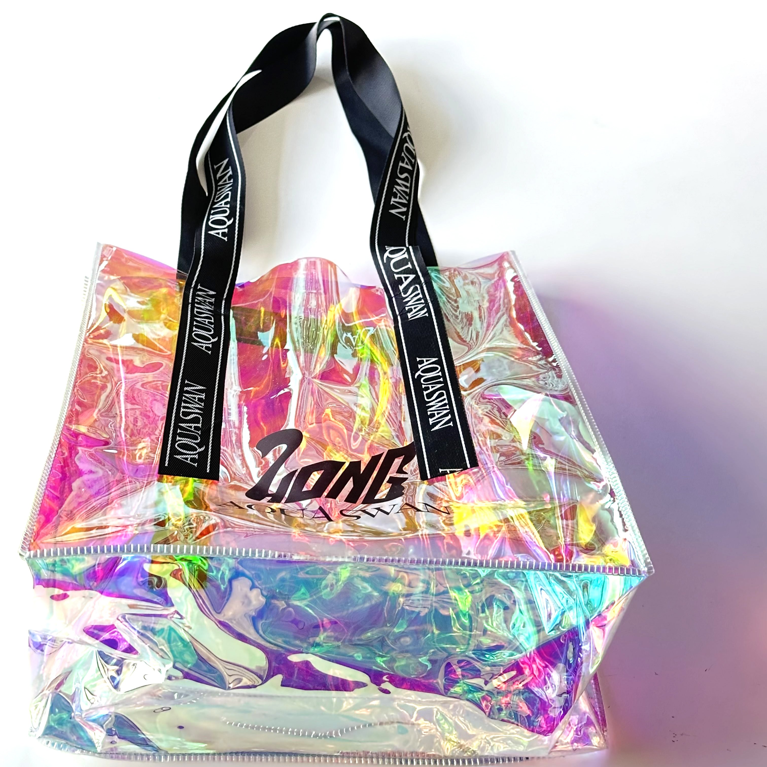 Custom Digital Printing Trendy Transparent PVC Shoulder Handbag Durable Washable Holographic Women's tote Shopping bag