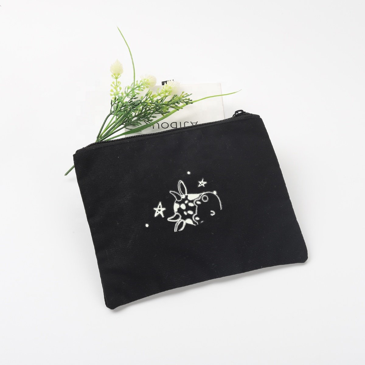 Recyclable Custom Logo Cotton Canvas Zipper Portable Lipstick Cosmetic Bags Canvas Makeup Cosmetic Pouch
