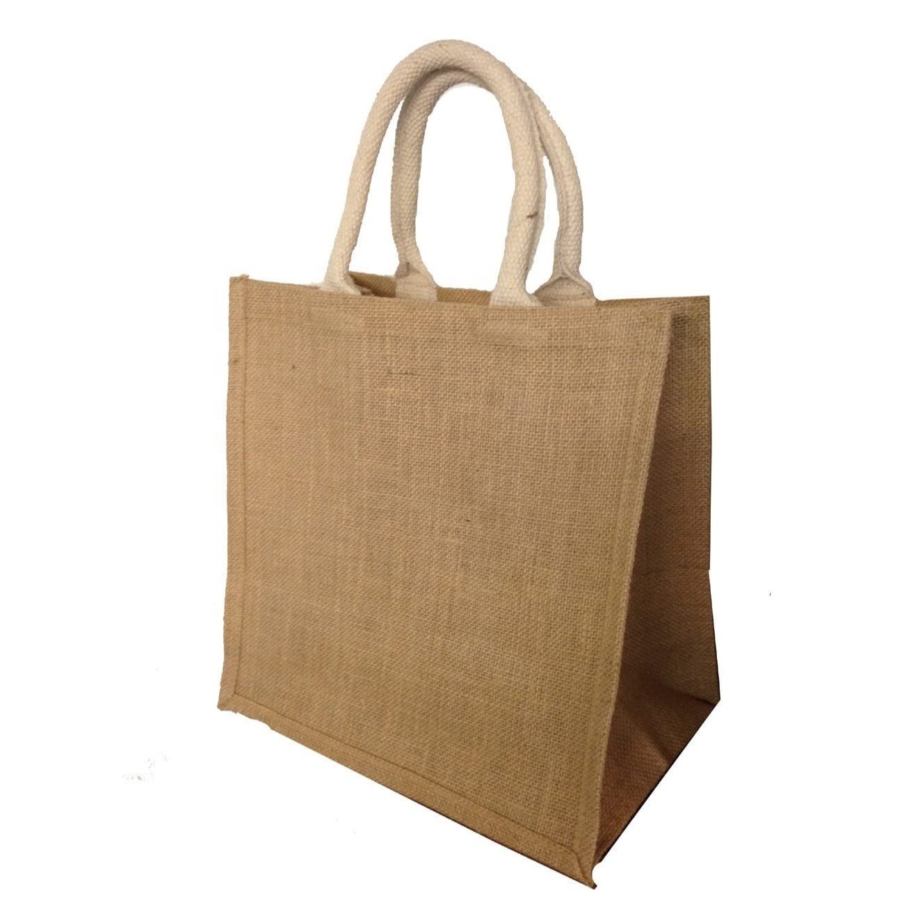 Customizable Jute Fabric Tote Bag Natural Color with Heat Transfer or Silk Screen Printing for Promotional Shopping Use