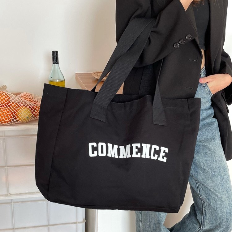 2022 New Design Custom Logo Large Tote Bag Black Canvas Large Capacity Fashion Shoulder Bags Shopping bag