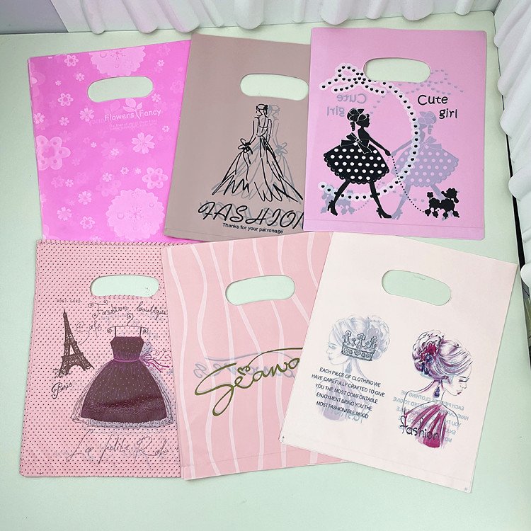 Yiwu Oke Factory Wholesale 30*40CM Shrink Fashion Print Clothing Shopping Bag Plastic Handbag Gift Packaging Bag