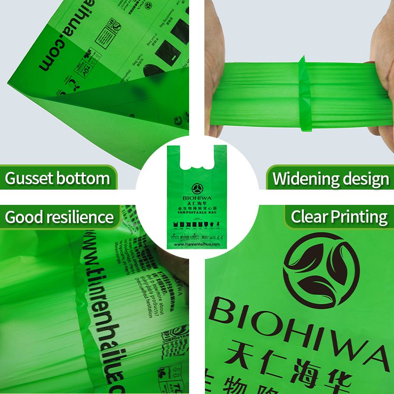 Biodegradable Small Handle Shopping Bag Compostable Corn Starch Carry Bags PLA/PBAT EN13432/ASTM6400 Compostable T-shirt Bags