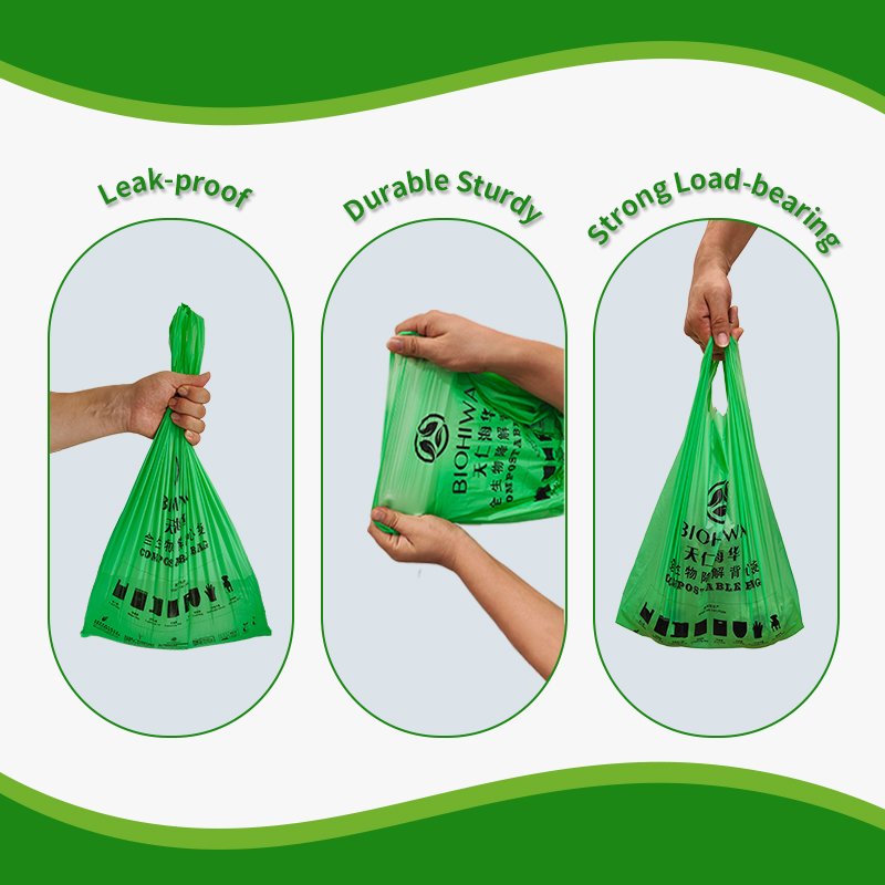 Biodegradable Small Handle Shopping Bag Compostable Corn Starch Carry Bags PLA/PBAT EN13432/ASTM6400 Compostable T-shirt Bags