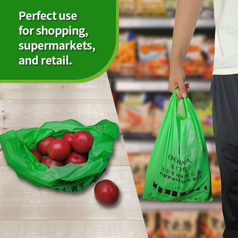 Biodegradable Small Handle Shopping Bag Compostable Corn Starch Carry Bags PLA/PBAT EN13432/ASTM6400 Compostable T-shirt Bags