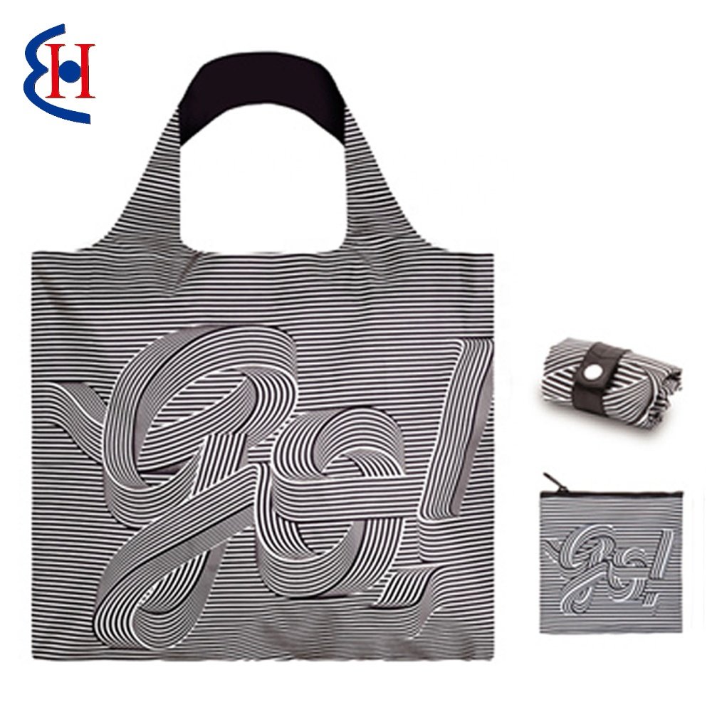 Custom Printed RPET Black Folding Shopping Bag Eco-Friendly & Reusable Grocery Bag Durable & Washable