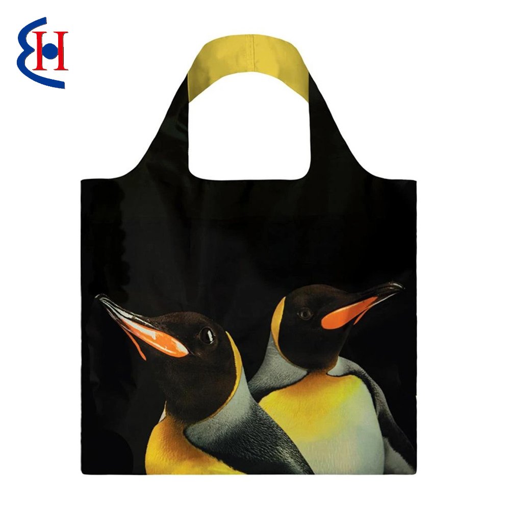 Custom Printed RPET Black Folding Shopping Bag Eco-Friendly & Reusable Grocery Bag Durable & Washable
