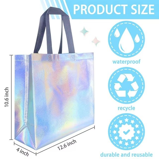 cheap pp non woven holographic fabric silver gift bag large nonwoven shopping tote bag with logo