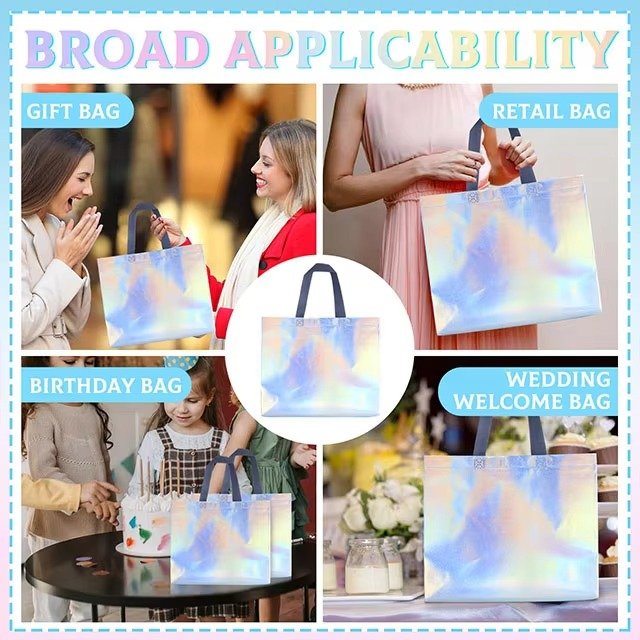 cheap pp non woven holographic fabric silver gift bag large nonwoven shopping tote bag with logo
