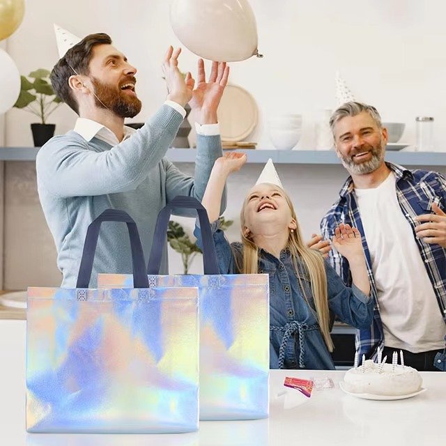 cheap pp non woven holographic fabric silver gift bag large nonwoven shopping tote bag with logo