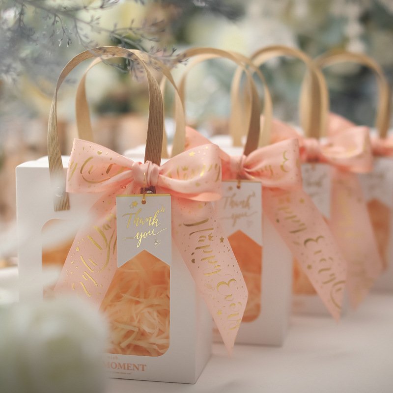 Customized Rose Gold Gift Bag with Greeting Card printing decorative Paper bag for celebrating birthdays