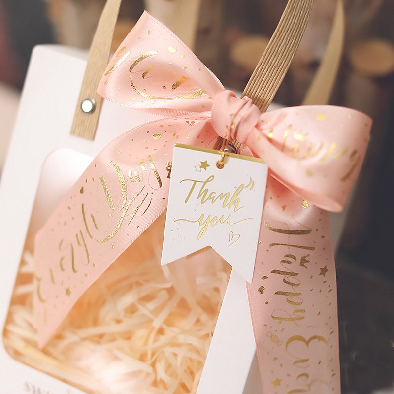 Customized Rose Gold Gift Bag with Greeting Card printing decorative Paper bag for celebrating birthdays