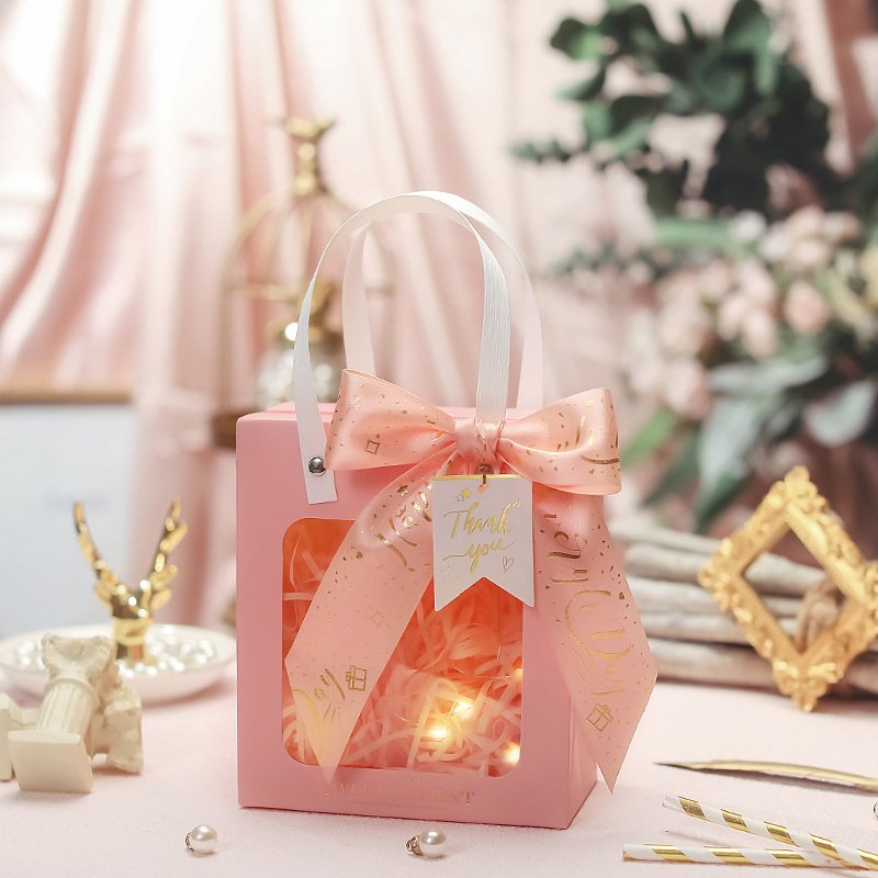 Customized Rose Gold Gift Bag with Greeting Card printing decorative Paper bag for celebrating birthdays