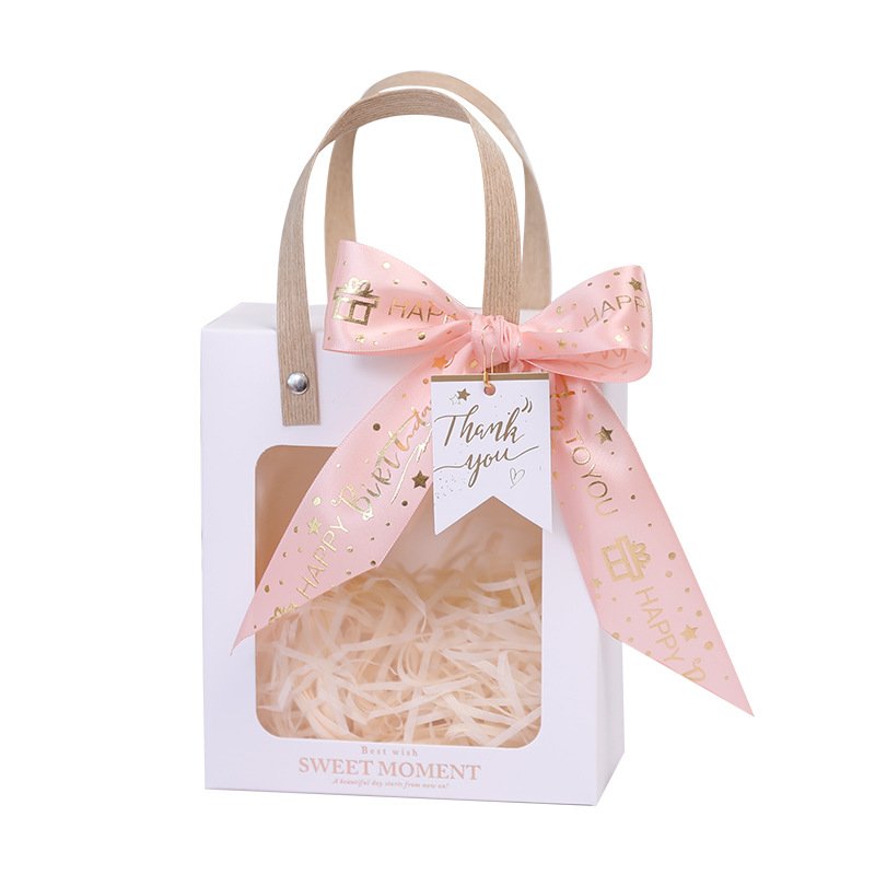 Customized Rose Gold Gift Bag with Greeting Card printing decorative Paper bag for celebrating birthdays