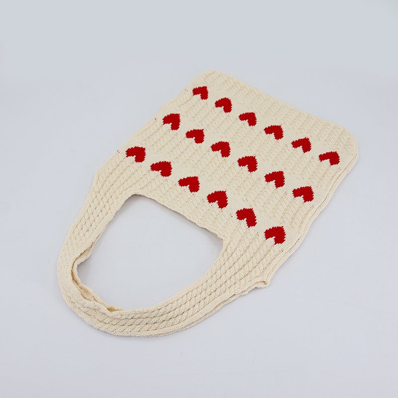 Custom Countryside Pastoral Style Thick Fly Knitted Shopping Bag, Cream White Crochet Tote Bag