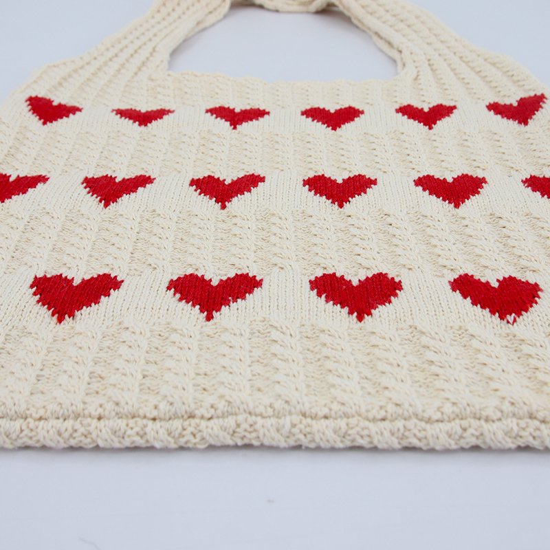Custom Countryside Pastoral Style Thick Fly Knitted Shopping Bag, Cream White Crochet Tote Bag