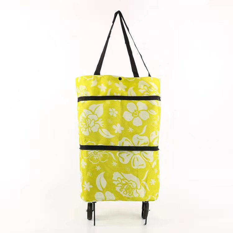 Customized supermarket Printed Logo wheeled handy portable Collapsible grocery folding trolley shopping bag for supermarket
