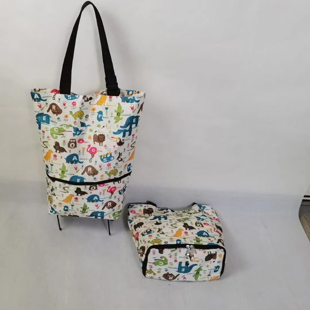 Customized supermarket Printed Logo wheeled handy portable Collapsible grocery folding trolley shopping bag for supermarket