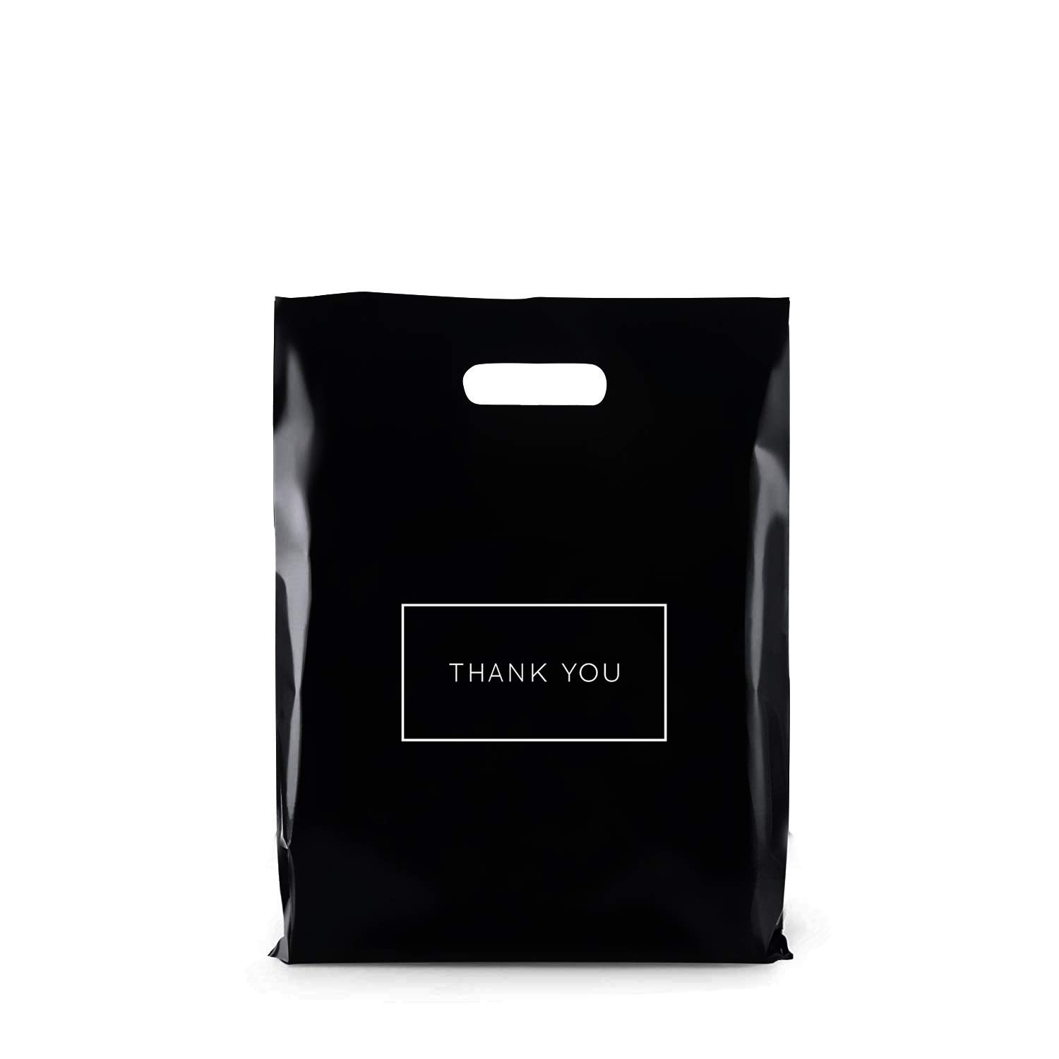 Reusable Thank You Merchandise Bags Die Cut Handles 2.36 Mil Gift 12x15" Plastic Shopping Bags
