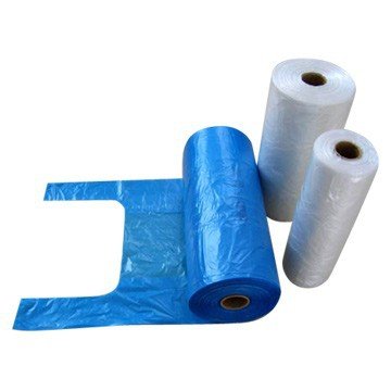 Custom poly hdpe plastic t-shirt food packaging plastic vest t shirt packaging grocery shopping bag on roll with handle