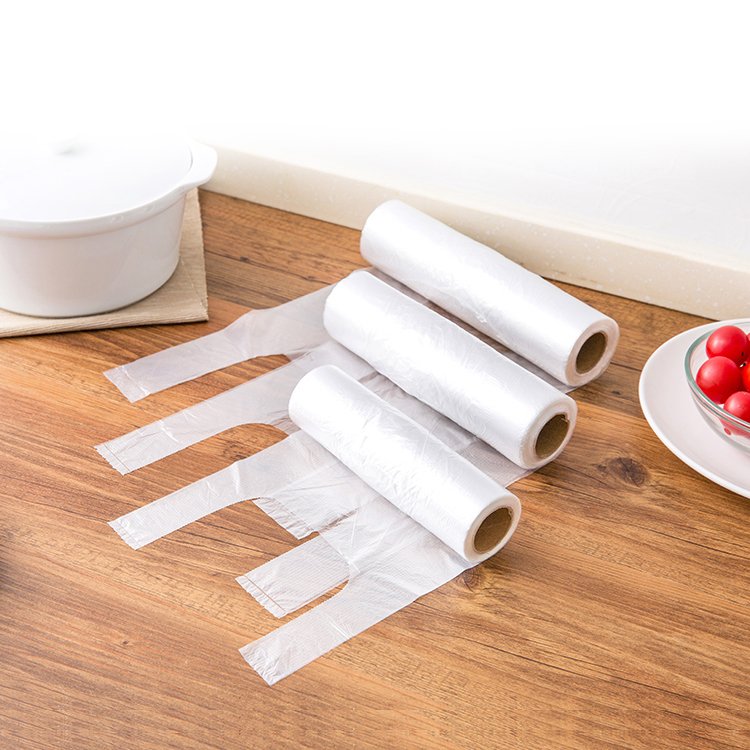 Custom poly hdpe plastic t-shirt food packaging plastic vest t shirt packaging grocery shopping bag on roll with handle