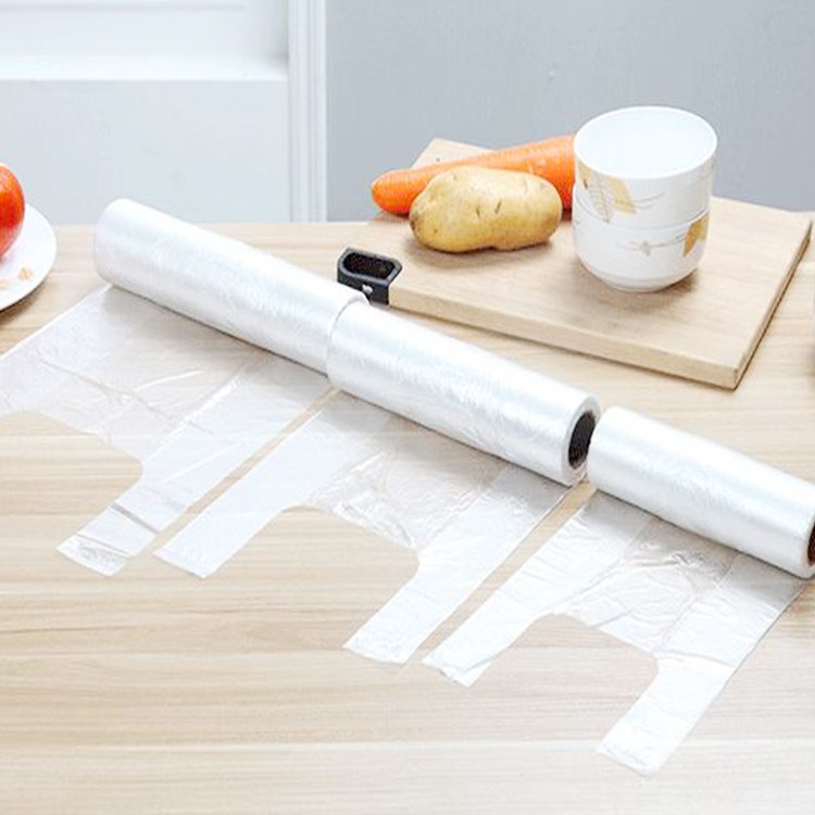 Custom poly hdpe plastic t-shirt food packaging plastic vest t shirt packaging grocery shopping bag on roll with handle