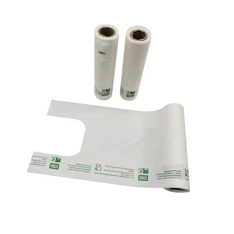 Custom poly hdpe plastic t-shirt food packaging plastic vest t shirt packaging grocery shopping bag on roll with handle