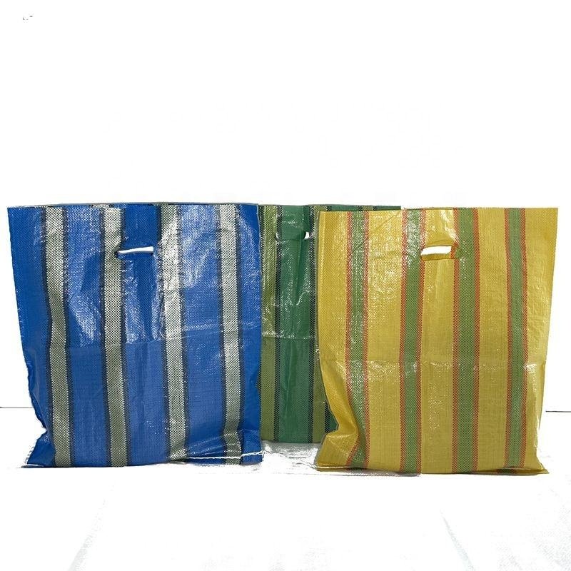 "D" cut colorful striped woven bag waterproof packaging plastic shopping bag with lamination