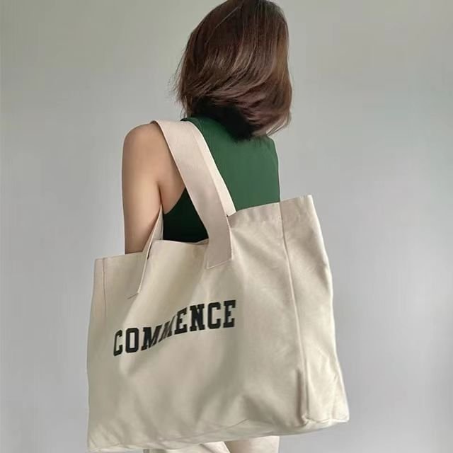 Wholesale Small MOQ Stylish Extra Large Size Reusable Women Cotton Shopping Canvas Shoulder Tote Bag with Custom Printed Logo