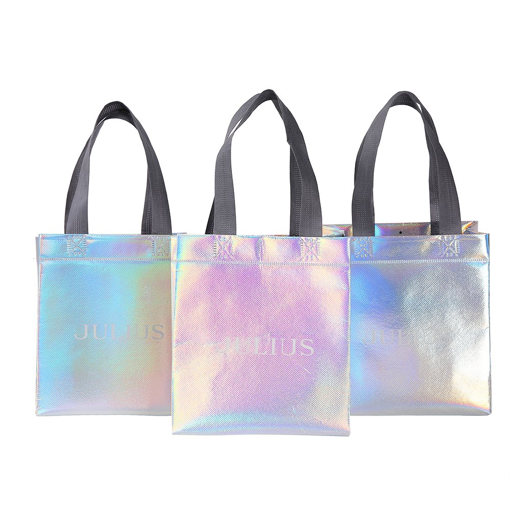 Reusable Iridescent Glossy Metallic Printed PP Non Woven Grocery Bag fashionable gift tote shopping bag with custom logo