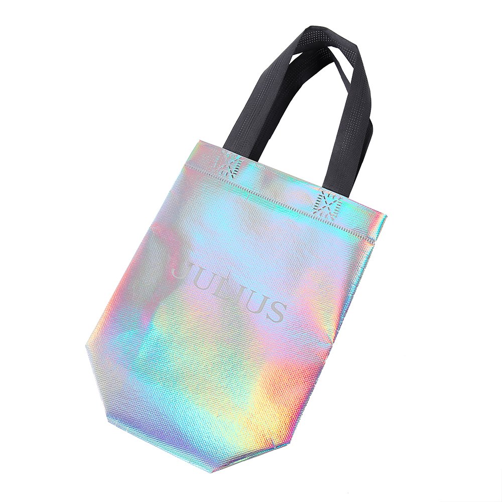 Reusable Iridescent Glossy Metallic Printed PP Non Woven Grocery Bag fashionable gift tote shopping bag with custom logo