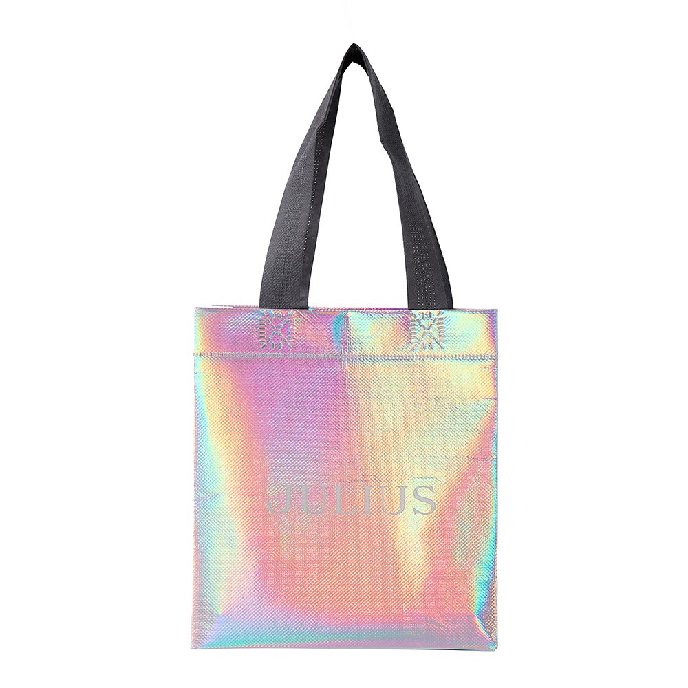 Reusable Iridescent Glossy Metallic Printed PP Non Woven Grocery Bag fashionable gift tote shopping bag with custom logo