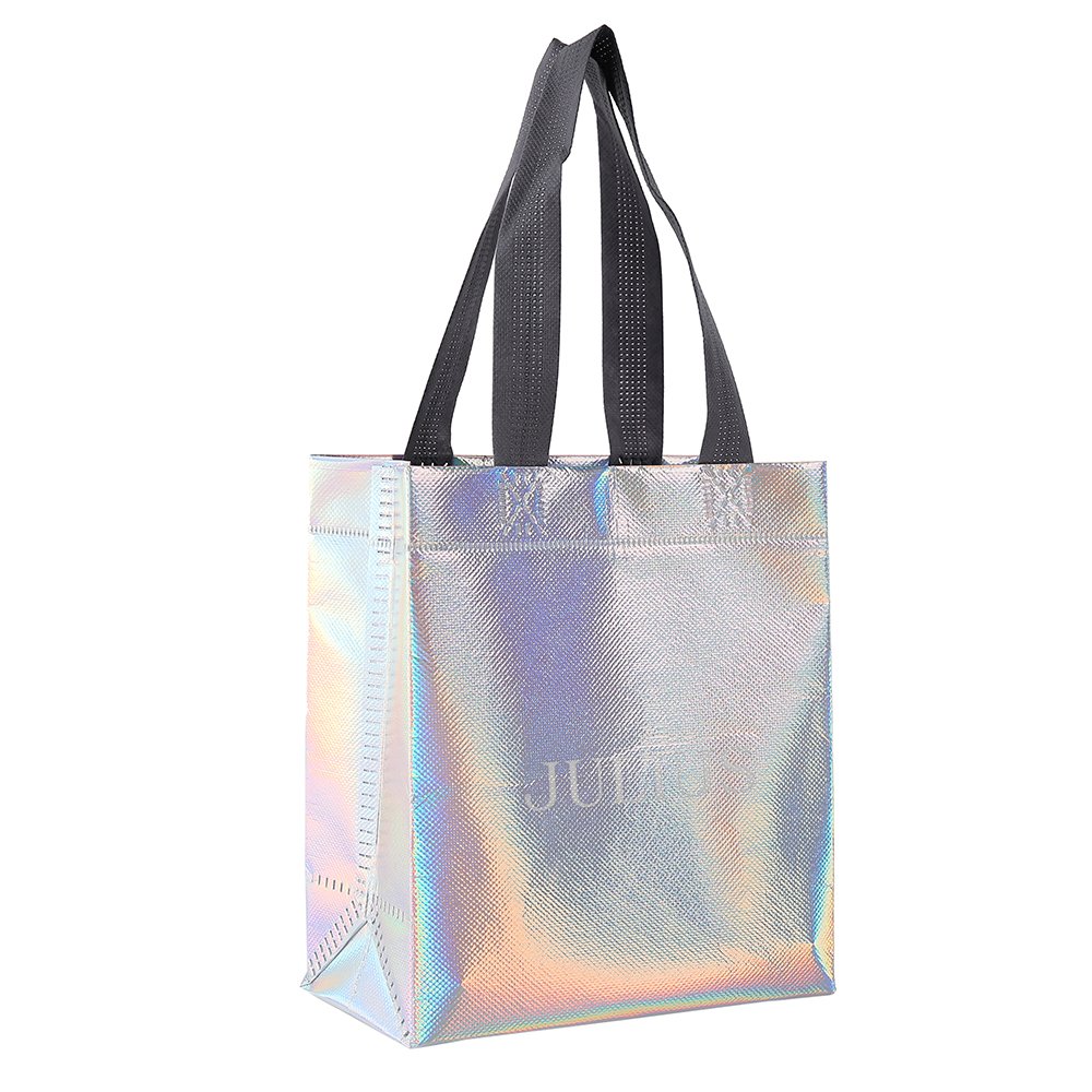 Reusable Iridescent Glossy Metallic Printed PP Non Woven Grocery Bag fashionable gift tote shopping bag with custom logo