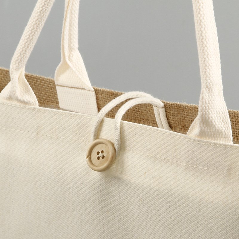Laminated Jute Tote Bag Hemp Beach Bag Eco-friendly Shopping Bags Canvas with Buttons