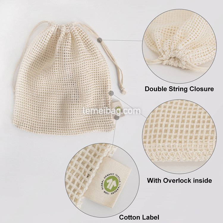 Wholesale Reusable Cotton Mesh Produce Shopping Bags Washable Eco Friendly Net Bags For Veggie Fruit Vegetable Grocery Storage