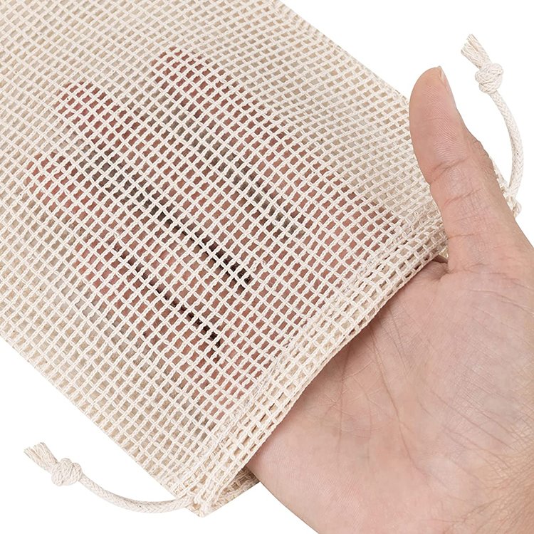 Wholesale Reusable Cotton Mesh Produce Shopping Bags Washable Eco Friendly Net Bags For Veggie Fruit Vegetable Grocery Storage