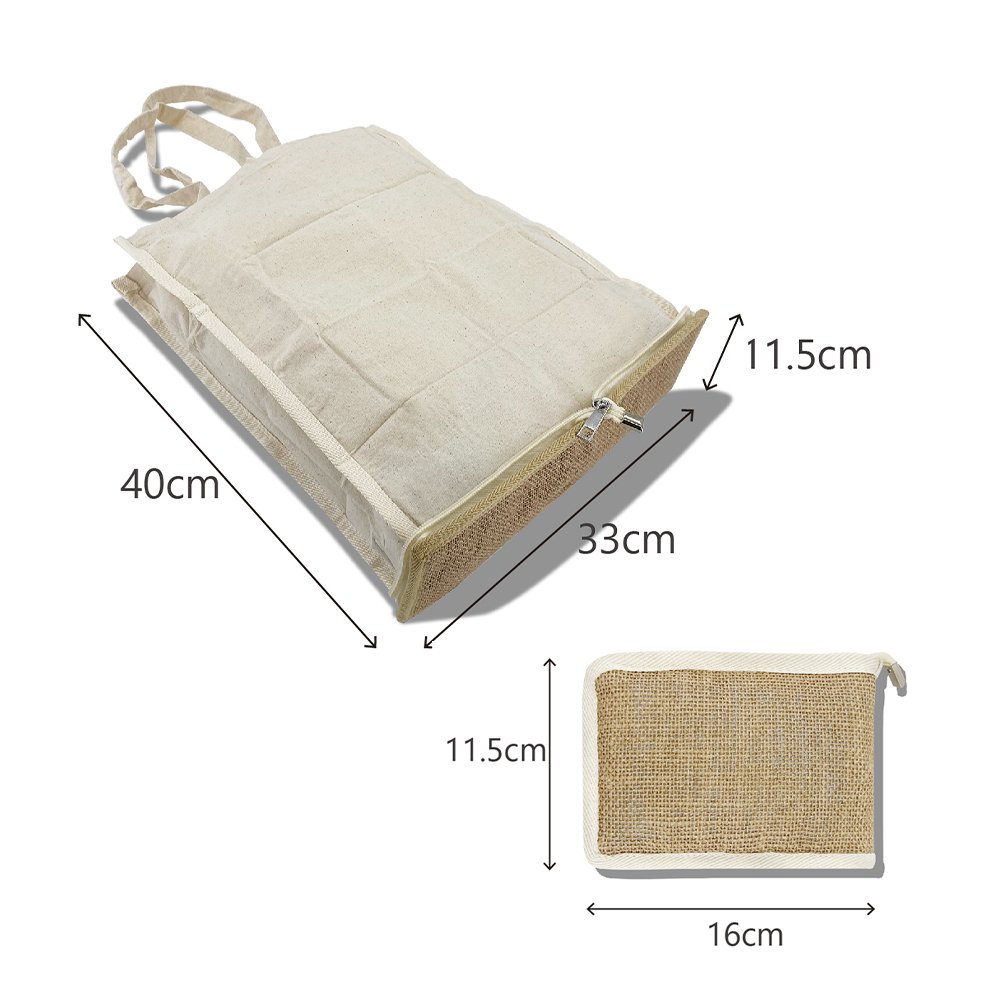 Custom logo blank reusable portable Folded zipper linen pocket beige cotton canvas gift tote shopping bag for supermarket