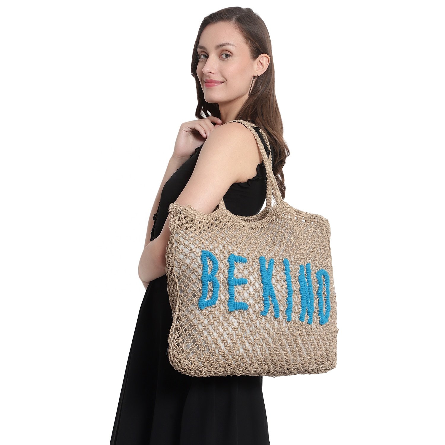 Fashion Summer Women Beach Travel Handmade Natural Jute Bag crochet tote shopping Tote bag wholesale High Fashion Macrame bag