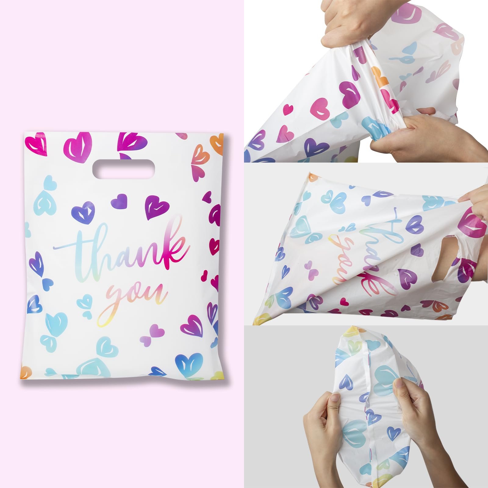 18 x16 inch Ultra-Thick 2.36 mil Durable Colorful Heart Die Cut Plastic Handle Shopping bag Thank You Bag For Party Boutique