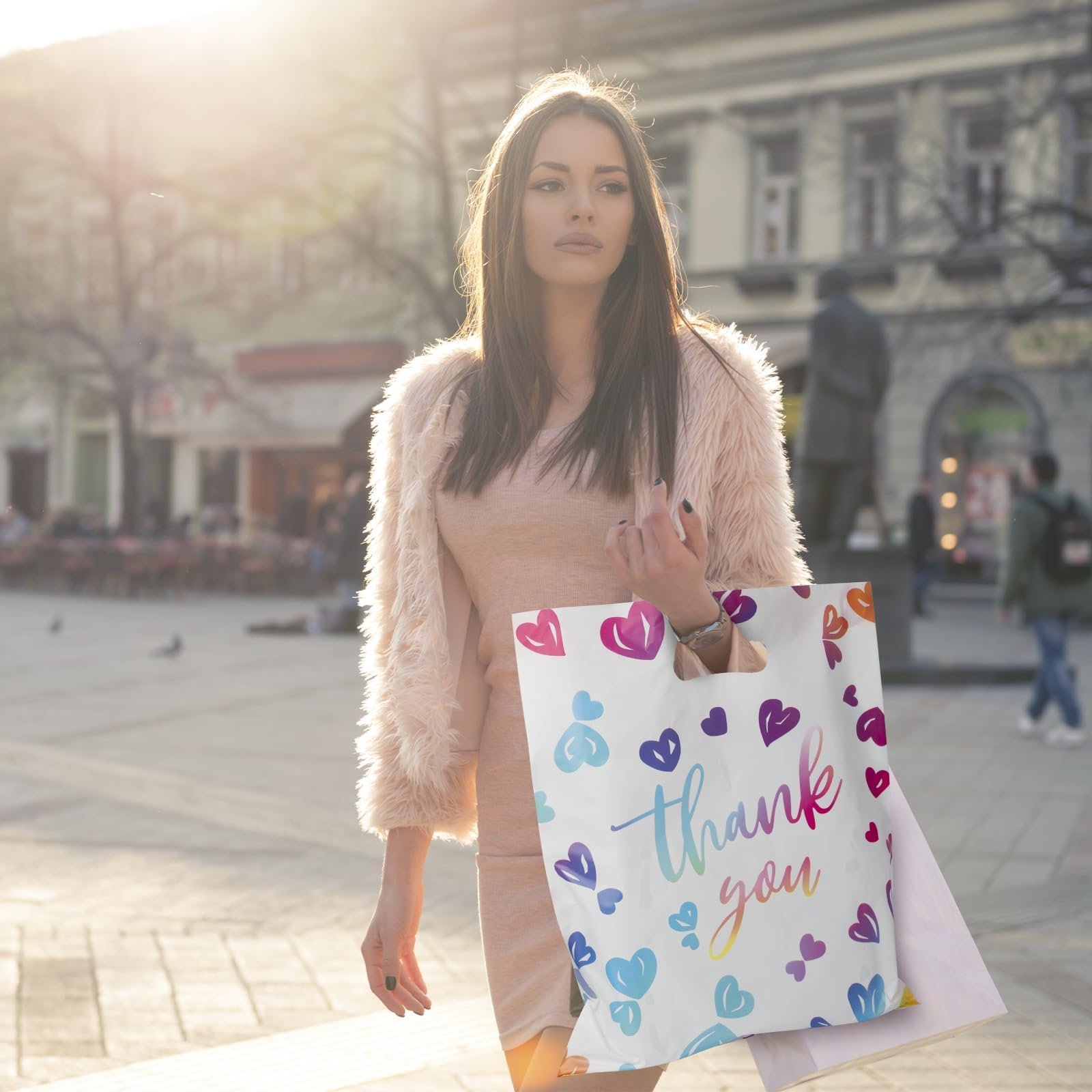 18 x16 inch Ultra-Thick 2.36 mil Durable Colorful Heart Die Cut Plastic Handle Shopping bag Thank You Bag For Party Boutique