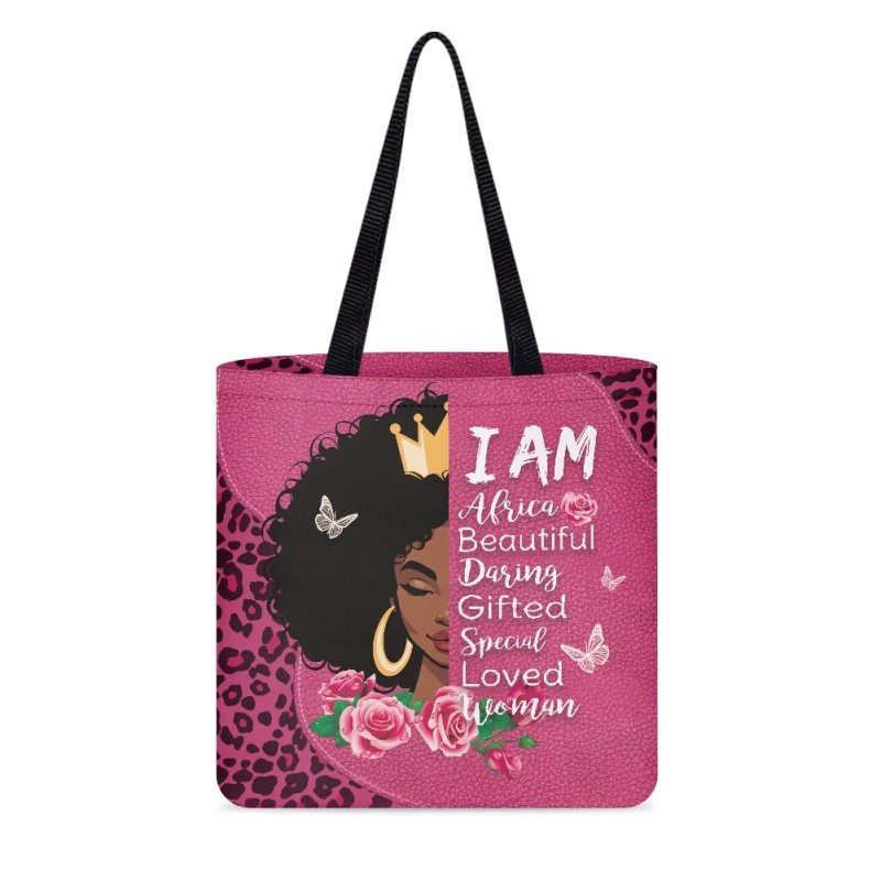 African Girl Pattern Women Handbag Drop Shipping POD Personality Shopping Bag Double-sided Printing Shopping Bag for Womans