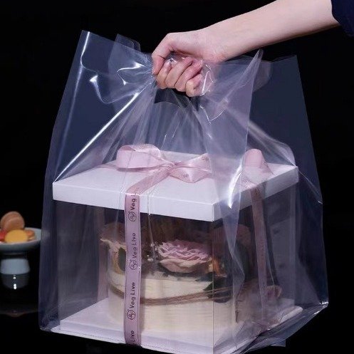 Customized takeaway cake pizza 4 6 8 10 inch square box clear transparent packaging food takeout plastic shopping bag with logo