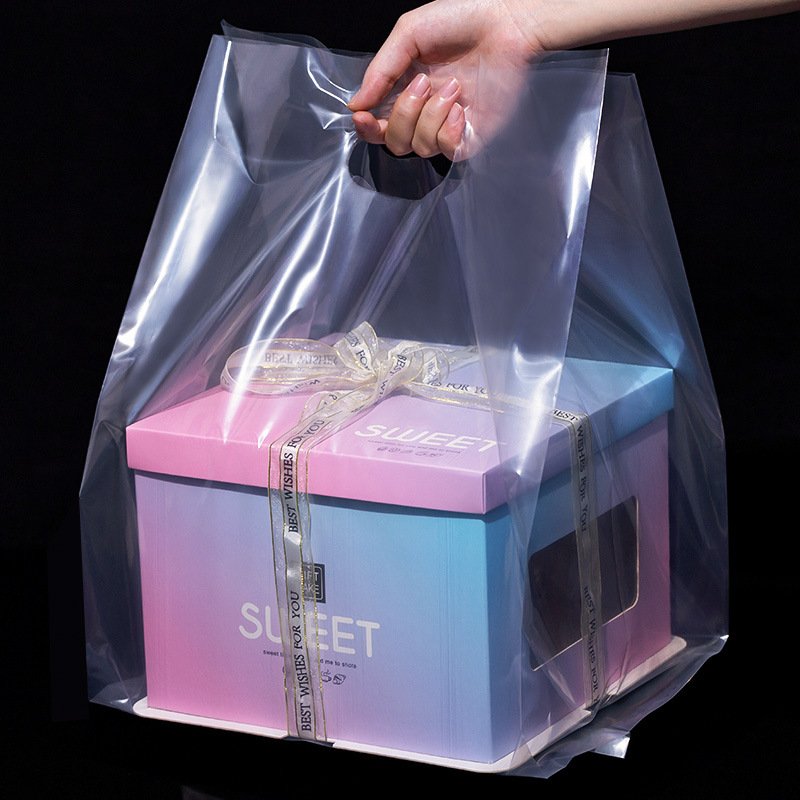 Customized takeaway cake pizza 4 6 8 10 inch square box clear transparent packaging food takeout plastic shopping bag with logo