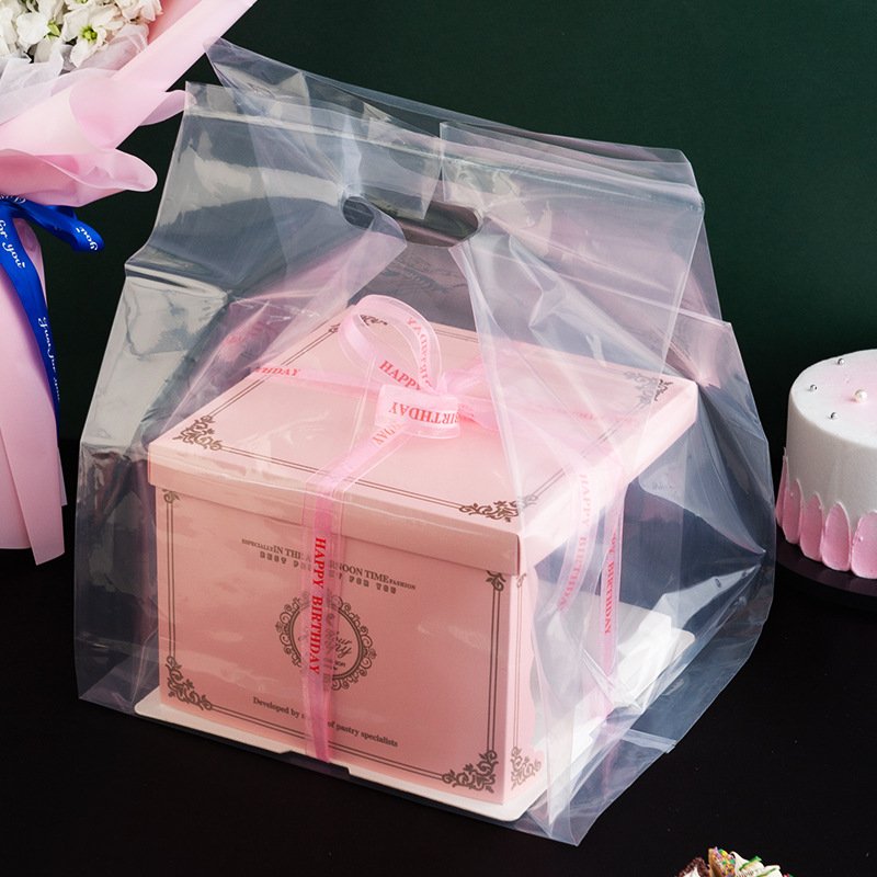 Customized takeaway cake pizza 4 6 8 10 inch square box clear transparent packaging food takeout plastic shopping bag with logo