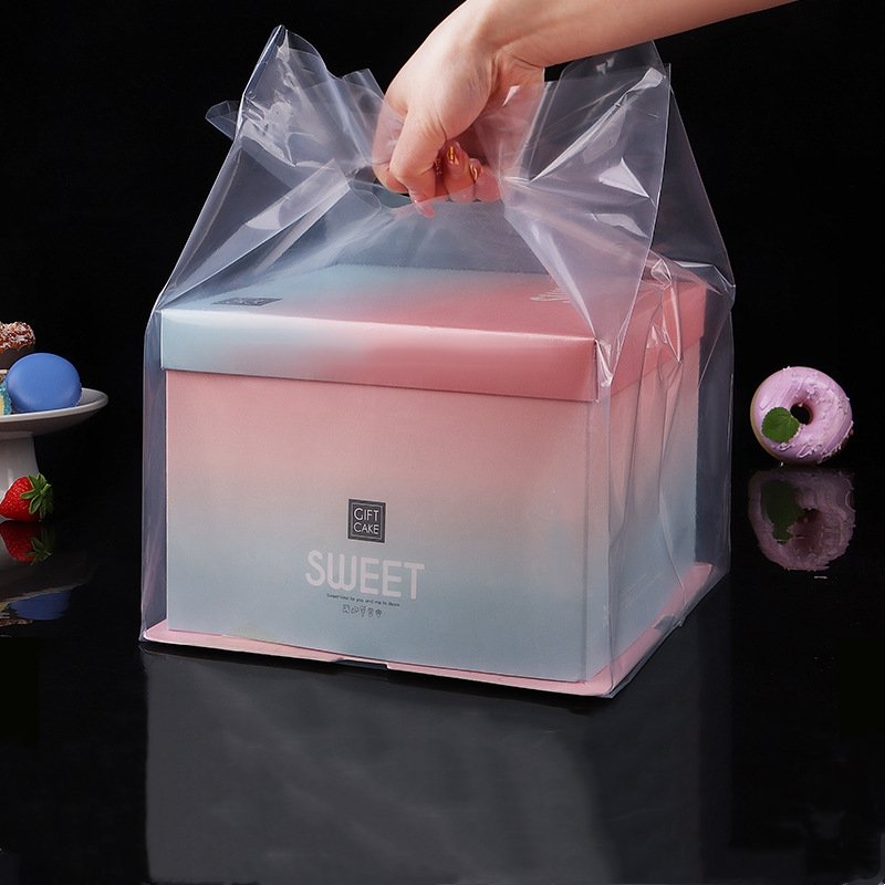 Customized takeaway cake pizza 4 6 8 10 inch square box clear transparent packaging food takeout plastic shopping bag with logo