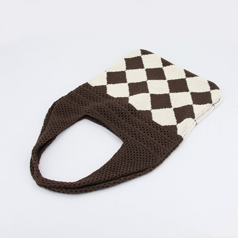 Custom Thick Checkered Fly Knitted Shopping Bag, Crochet Tote Bag for Women
