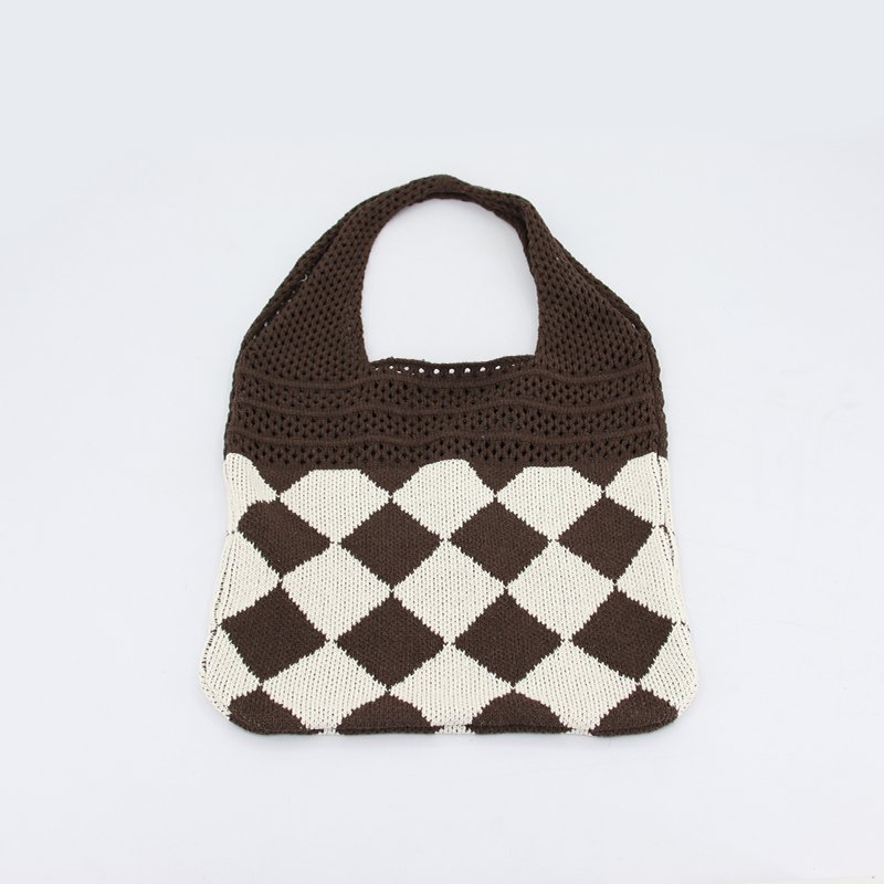 Custom Thick Checkered Fly Knitted Shopping Bag, Crochet Tote Bag for Women