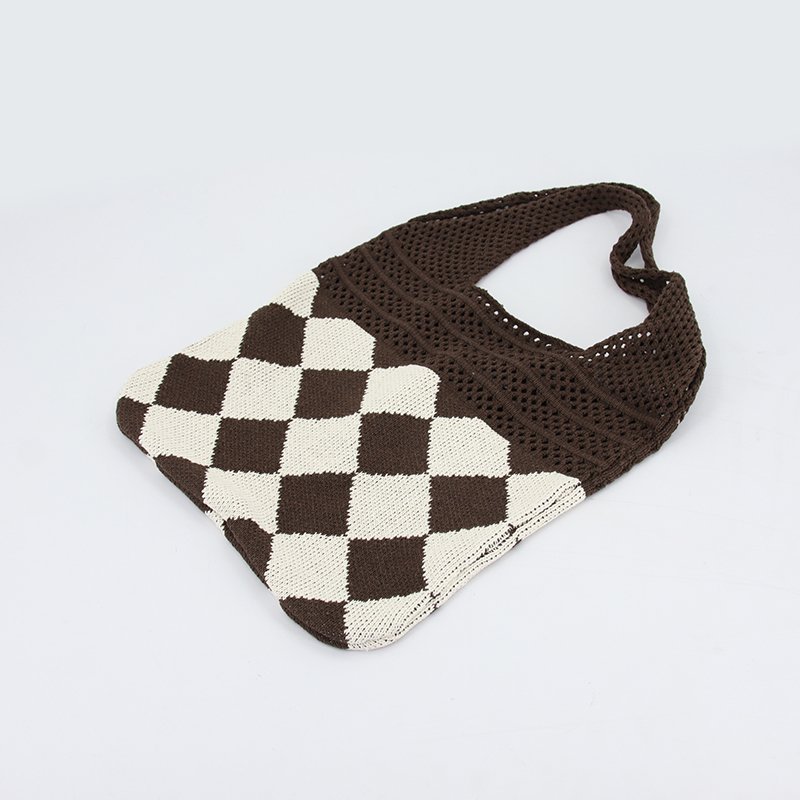 Custom Thick Checkered Fly Knitted Shopping Bag, Crochet Tote Bag for Women