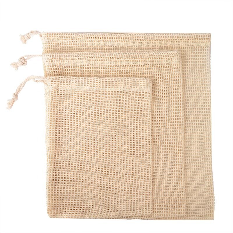 Organic Cotton Produce Bag Mesh Shopping Bag Fruit Vegetable Storage
