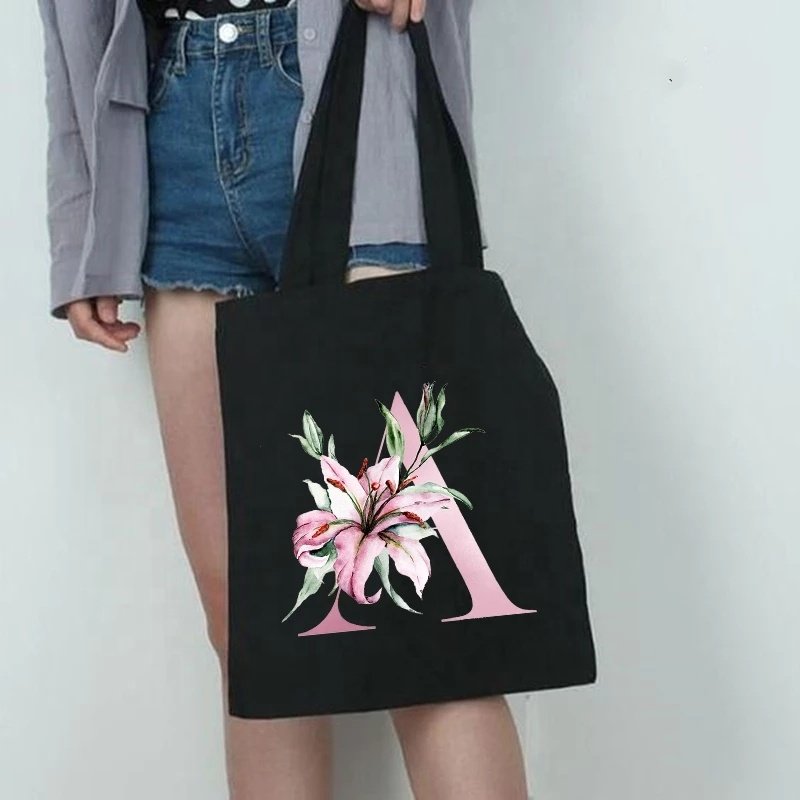 Letter Print Women Shopping Bag Canvas Shoulder Handbag Eco Storage Reusable Cotton Totes Bags