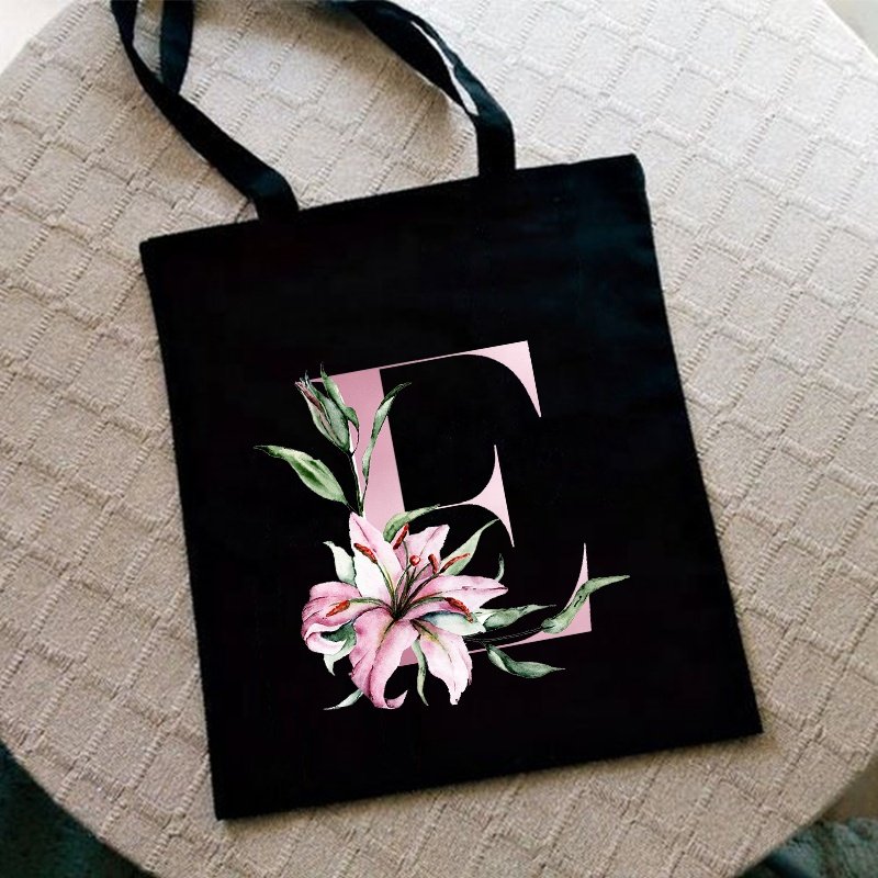 Letter Print Women Shopping Bag Canvas Shoulder Handbag Eco Storage Reusable Cotton Totes Bags